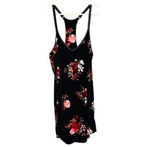 Apt 9 Floral Velvet Sleeveless Mini Dress Large Black/Red/Pink Adj Straps Stretc